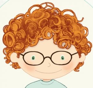 Ein lächelndes Kind mit Brille und roten Locken