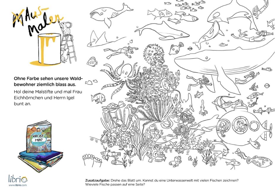 Activity Sheets für Kinder: Unterwasserwelt ausmalen