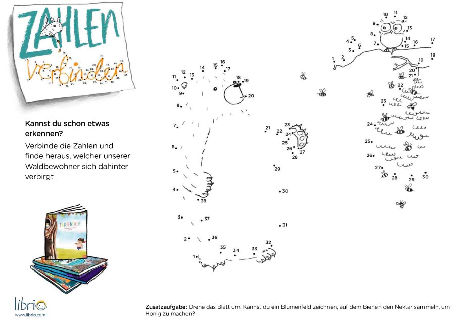 Activity Sheets für Kinder: Zahlen zu einem Bären verbinden