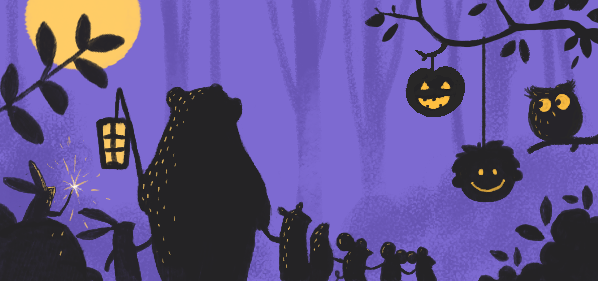 Die Waldtiere feiern Halloween im Librio-Wald