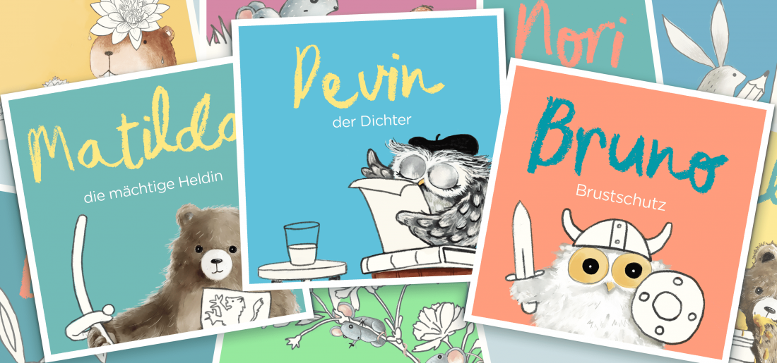 Babynamen: Matilda, Devin, Bruno und schöne Illustrationen von Tieren