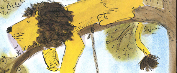 Der Löwe versteckt sich auf dem Baum