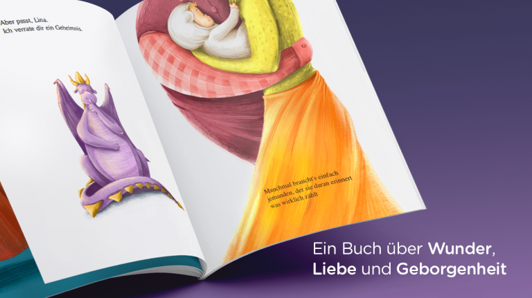 Geschenkidee zur Geburt: Bilderbuch, mit Drache und Eltern und Baby