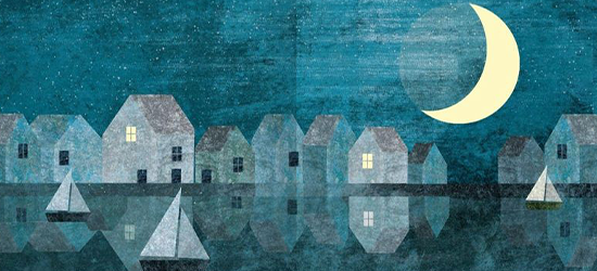 Moon houses at night