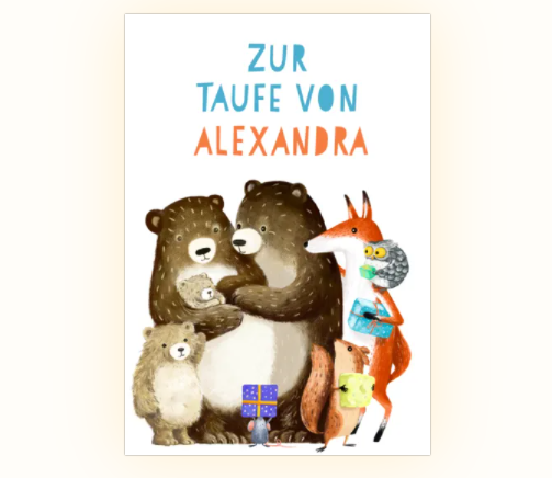 Glückwünsche zur Taufe Karte mit Waldtieren