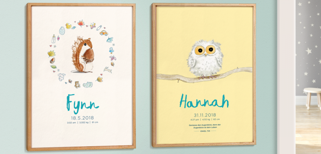 Posters mit Waldtieren als Taufgeschenke