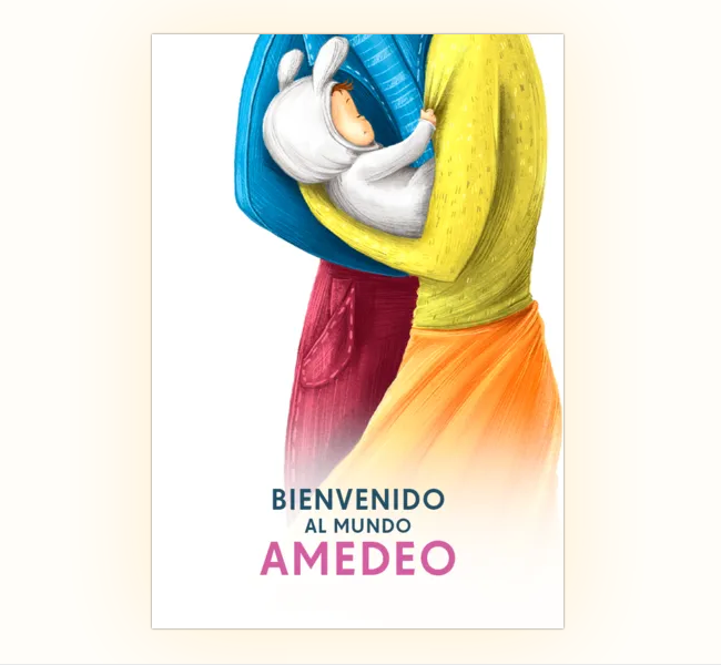 Tarjeta Bienvenido al mundo - pareja con bebé