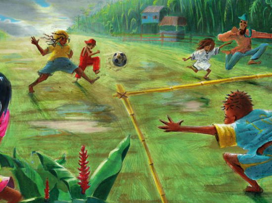 El campo - los niños y niñas juegan al fútbol