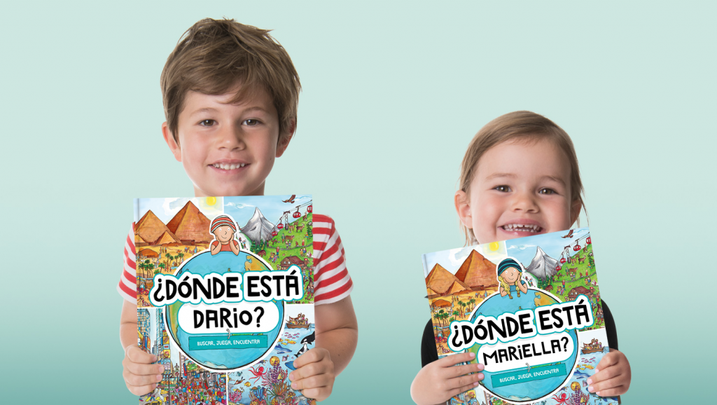 Niños con portadas del libro Mi viaje alrededor del mundo