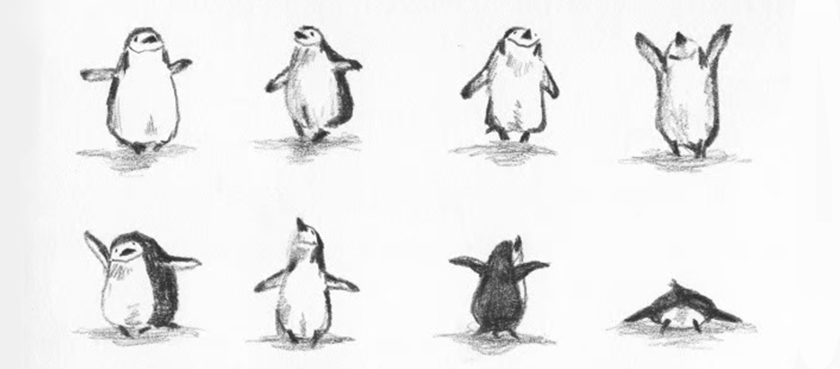 El pingüino intentando volar