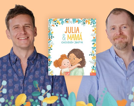 Nick y Ed con el libro para mamás Creciendo juntos