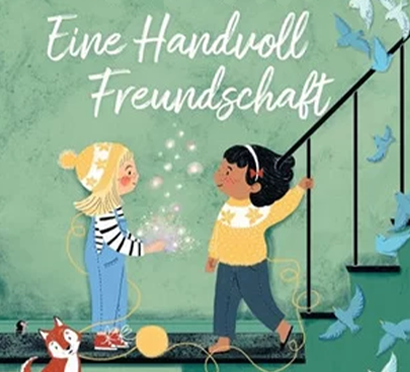 Eine Handvoll Freundschaft: Buchcover mit den beiden Mädchen, die sich im Treppenhaus begegnen