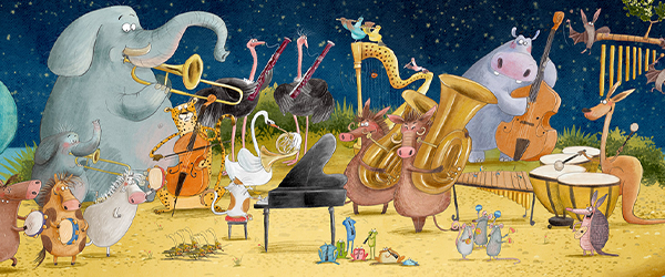 Die Tiere musizieren - Bild aus dem Bilderbuch von Dan Brown: Eine wilde Symphonie