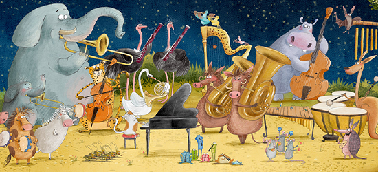 Una banda de animales tocando una sinfonía