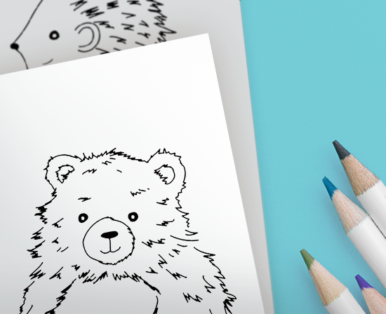 Animales para colorear: el Sr. Búho y el Oso Impresor con lápices de colores