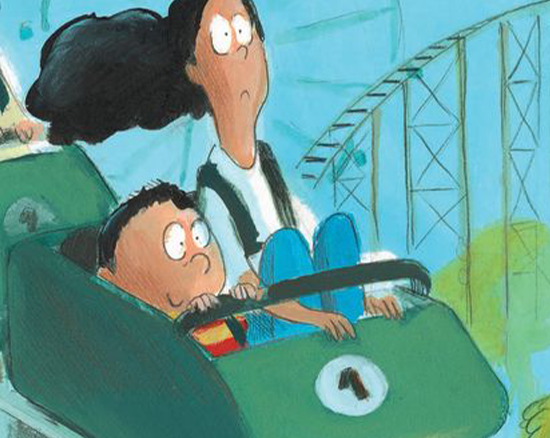 Szene aus dem Buch "Fünf Minuten": Der Junge und seine Mama auf der Achterbahn