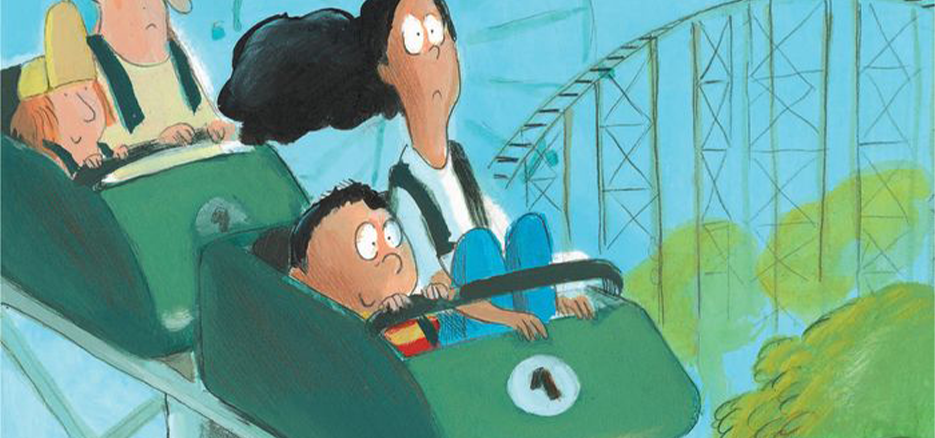 Szene aus dem Buch "Fünf Minuten": Der Junge und seine Mama auf der Achterbahn