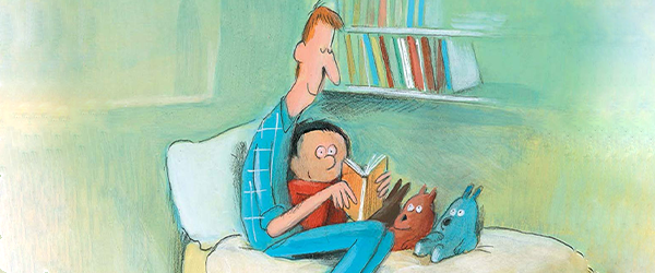 Cinco minutos. Padre e hijo leen un libro juntos