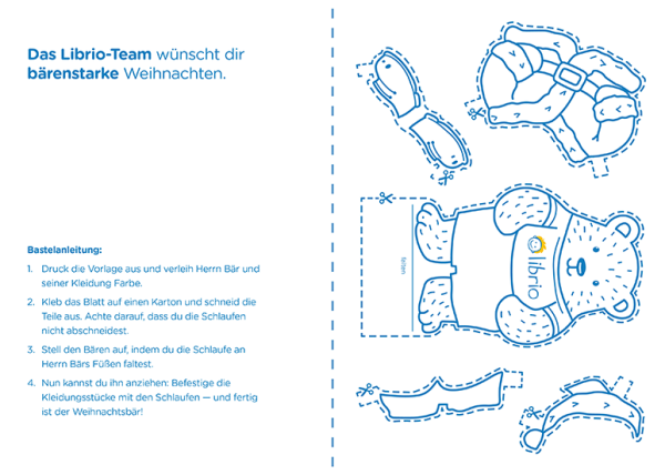Weihnachtsbasteln: Druckvorlage mit Herrn Bär und Kleidung