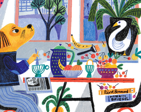 Van Dog eating at his table