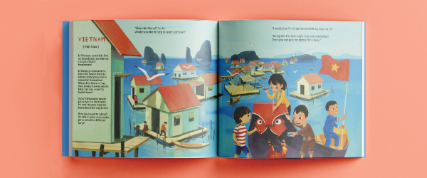 two spreads of welcome to school on a red background