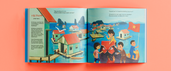 two spreads of welcome to school on a red background