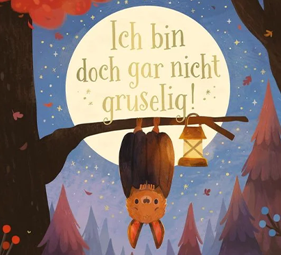 Bilderbücher Herbst: Buchcover Ich bin doch gar nicht gruselig (Fledermaus hängt kopfüber)