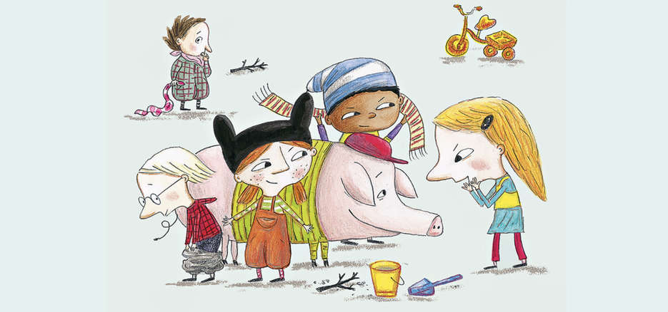 Schwein im Kindergarten mit viele Kinder