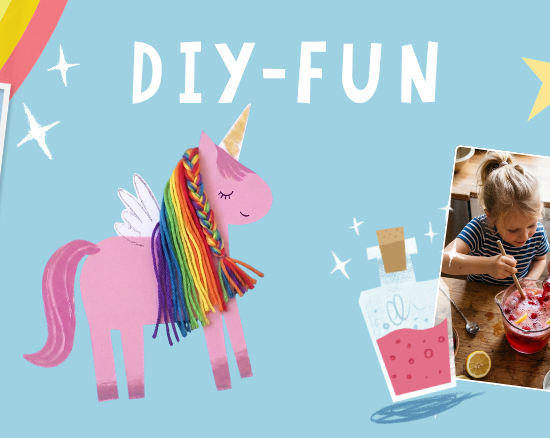 Ein Activity Sheet mit Einhorn-, Regenbogen- und Zaubertrank-DIY-Ideen