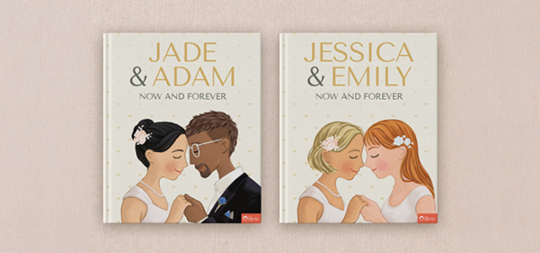 Two personalized wedding books as a wedding gift side by side