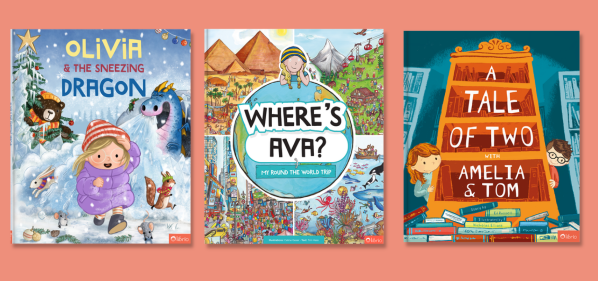 Three personalised children’s books from Librio: “Olivia & the Sneezing Dragon”, “Where’s Ava? My Round the World Trip” and “A Tale of Two” with Amelia & Tom.